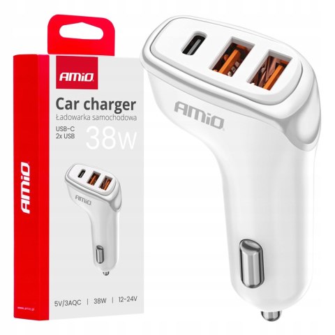 Ładowarka samochodowa do auta samochodu 2x USB-A + USB-C 38W AMIO-03886 Ładowarka samochodowa do auta samochodu 2x USB-A + USB-C 38W AMIO-03886