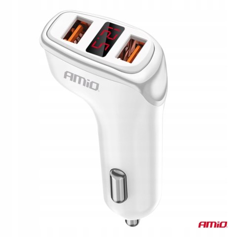 Ładowarka samochodowa do auta samochodu 2x USB-A + woltomierz AMIO-03887 Ładowarka samochodowa do auta samochodu 2x USB-A + woltomierz AMIO-03887