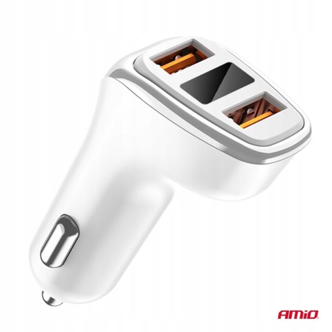 Ładowarka samochodowa do auta samochodu 2x USB-A + woltomierz AMIO-03887 Ładowarka samochodowa do auta samochodu 2x USB-A + woltomierz AMIO-03887