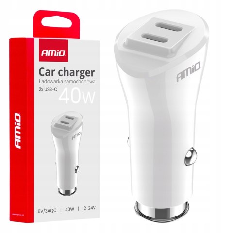 Ładowarka samochodowa do auta samochodu 2x USB-C 40W AMIO-03884 Ładowarka samochodowa do auta samochodu 2x USB-C 40W AMIO-03884