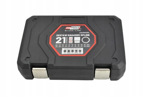 Zestaw nasadek SPLINE 12-kątne / kpl. 21 el. BLACK LINE AWTOOLS Zestaw nasadek SPLINE 12-kątne / kpl. 21 el. BLACK LINE AWTOOLS