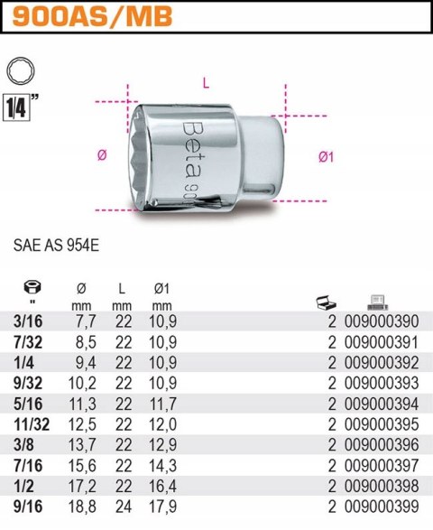 Nasadka 1/4" 12-kątna 11/32", 900AS/MB Beta Nasadka 1/4" 12-kątna 11/32", 900AS/MB Beta