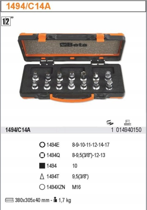 ZESTAW NASADEK KORKÓW SPUSTU OLEJU 1/2" BETA ZESTAW NASADEK KORKÓW SPUSTU OLEJU 1/2" BETA