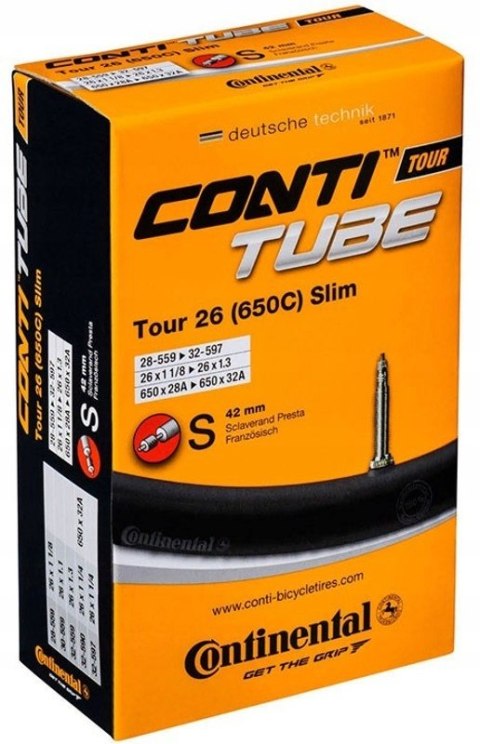 DĘTKA CONTINENTAL Tour 26 (650C) Slim 26X1 1/8-1,3 (28-559/32-597) FV 42MM DĘTKA CONTINENTAL Tour 26 (650C) Slim 26X1 1/8-1,3 (28-559/32-597) FV 42MM