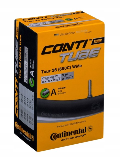 DĘTKA CONTINENTAL Tour 26 (650C) Wide 26X1,75-2,5 (47/62-559) AV 40MM DĘTKA CONTINENTAL Tour 26 (650C) Wide 26X1,75-2,5 (47/62-559) AV 40MM