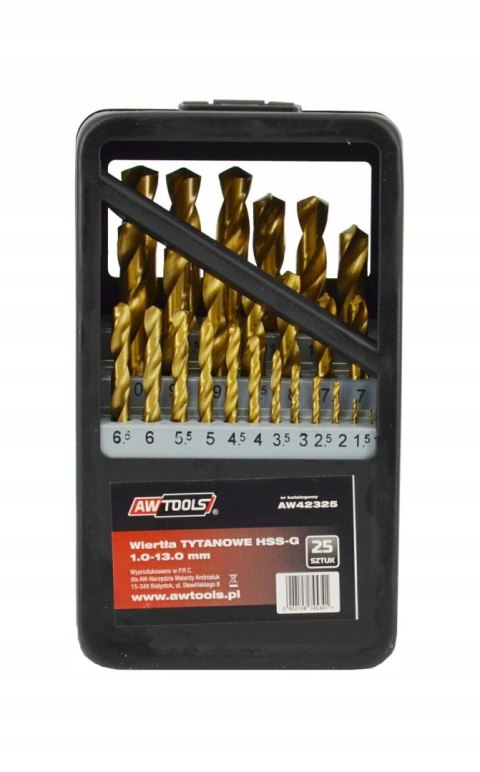AWTOOLS WIERTŁA DO METALU HSS-G TYTAN KOMPLET 25elem. /1,0-13,0mm/ AWTOOLS WIERTŁA DO METALU HSS-G TYTAN KOMPLET 25elem. /1,0-13,0mm/