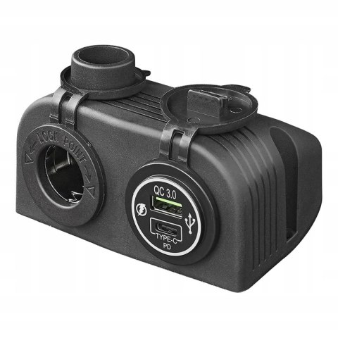 Ładowarka samochodowa gniazdo 12V + USB-C PD podwójna QC 3.0A Ładowarka samochodowa gniazdo 12V + USB-C PD podwójna QC 3.0A