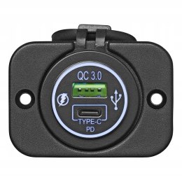 Ładowarka samochodowa gniazdo szybka USB typ A + C podwójna 12/24 V 3A