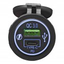 Ładowarka samochodowa gniazdo szybka USB typ A + C podwójna12/24 V 3 A Ładowarka samochodowa gniazdo szybka USB typ A + C podwójna12/24 V 3 A