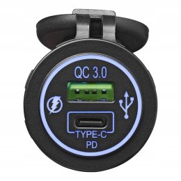 Ładowarka samochodowa gniazdo szybka USB typ A + C podwójna12/24 V 3 A