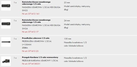 WURTH zestaw kluczy nasadowych udarowych 1/2 WURTH zestaw kluczy nasadowych udarowych 1/2