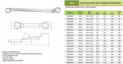 Klucz oczkowo-gięty 10 x 11 mm W231011 JONNESWAY Klucz oczkowo-gięty 10 x 11 mm W231011 JONNESWAY